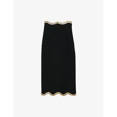 Sandro Womens  Metallic-trim Mid-rise Knitted Midi Skirt In Noir / Gris