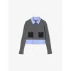 Sandro Womens  Patch-pocket Layered Wool And Cashmere Jumper In Noir / Gris