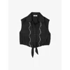 Sandro Womens Noir / Gris Rhinestone-embellished Tie-waist Cotton Shirt