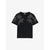 Sandro Cotton Bead-embellished T-shirt In Noir / Gris