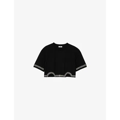 Sandro Crystal-embellished T-shirt In Noir / Gris