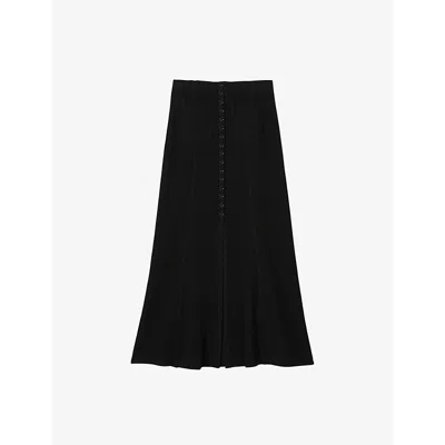 Sandro Womens  Side-pocket Mid-rise Knitted Midi Skirt In Noir / Gris