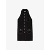 Sandro Womens  Sleeveless Button-up Stretch-woven Mini Dress In Noir / Gris