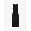 Sandro Womens  Sleeveless Fringed-hem Knitted Midi Dress In Noir / Gris