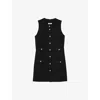 Sandro Womens Noir / Gris Sleeveless Gold-toned Buttons Woven Mini Dress In Black
