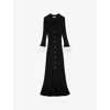 Sandro Womens  V-neck Contrast-cuff Knitted Midi Dress In Noir / Gris