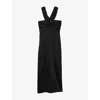 Sandro Slit Satin-effect Maxi Dress In Black