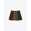 Sandro Womens Ocher / Blue Checked Pleated Woven Mini Skirt In Green