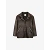Sandro Womens Brown Oversized Stud-embellished Leather Jacket In Brown
