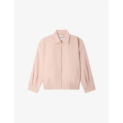 Sandro Womens Pink Collared Relaxed-fit Cotton And Linen-blend Jacket