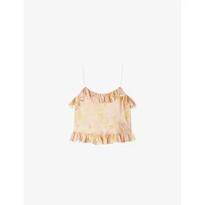 Sandro Paris Satin Floral Print Cami Top In Multi