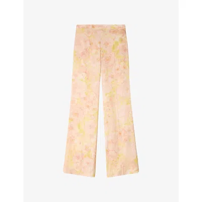 Sandro Womens  Floaty Floral-print Woven Trousers In Multi