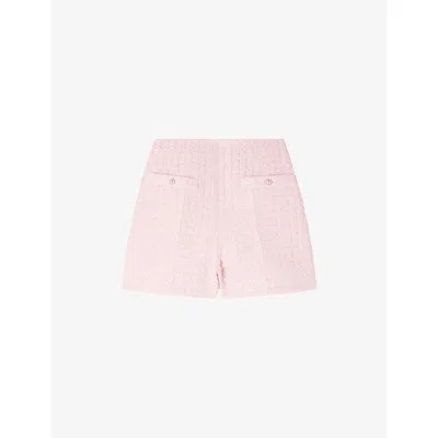Sandro Womens Pink High-rise Sequin-embellished Tweed Shorts