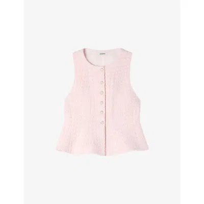 Sandro Womens Pink Sleeveless Sequin-embellished Tweed Jacket