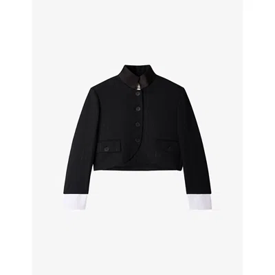 Sandro Womens Pinstriped Cropped Woven Jacket Black