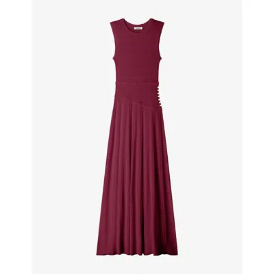 Sandro Womens Pointelle Knit Maxi Dress Bordeaux