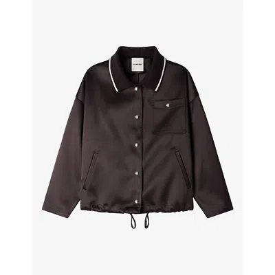 Sandro Womens Polo Collar Satin-look Jacket Brown