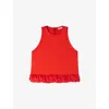 Sandro Womens Red Bow-back Ruffle-hem Cotton Top