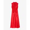 Sandro Womens Red Cut-out Draped Satin Midi Dress In Red