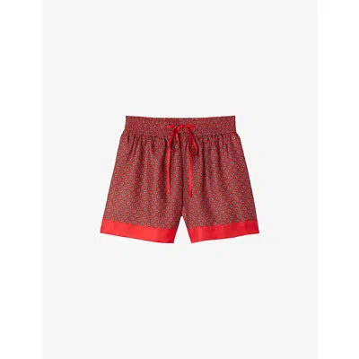 Sandro Womens Scarf-print Drawstring-waist Woven Shorts Red / Pink