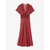 Sandro Womens Scarf-print V-neck Woven Maxi Dress Red / Pink In Red