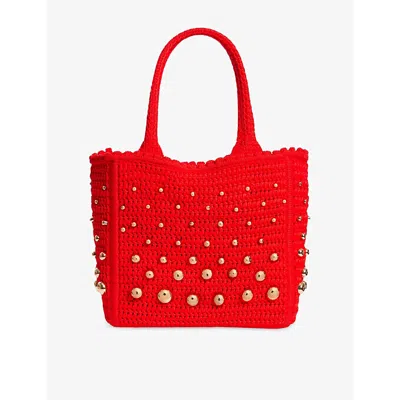 Sandro Womens Stud-embellished Crochet Tote Bag Red