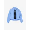 Sandro Womens Blue Removable-tie Cropped Cotton Shirt In Blue