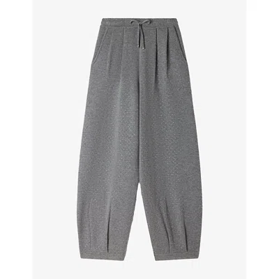 Sandro Womens Rhinestone Barrel-leg Wool And Cashmere-blend Jogging Bottoms Grey