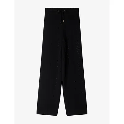 Sandro Womens Rhinestone Drawstring-waist Cashmere-blend Jogging Bottoms Black