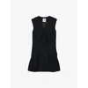 Sandro Womens Navy Blue Rhinestone-embellished Double-breasted Stretch Wool-blend Mini Dress In Black