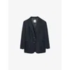 Sandro Womens Navy Blue Rhinestone-embellished Single-breasted Stretch-wool Blazer In Blue