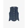 Sandro Womens Blue Jean Rhinestone-embellished Sleeveless Denim Top In Blue