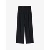 Sandro Womens Navy Blue Rhinestone-embellished Striped Stretch-wool Trousers In Blue