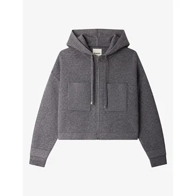 Sandro Womens Rhinestone-embellished Hooded Knitted Cardigan Grey