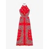 Sandro Womens Rouges Bandana-print Halterneck Cotton Maxi Dress In Rouges