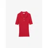 Sandro Womens  Ribbed Slim-fit Knitted Polo Shirt In Rouges