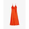 Sandro Womens V-neck Tie-back Sleeveless Satin Midi Dress Rouges In Rouges