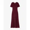 Sandro Womens Bordeaux Round-neck Button-down Stretch-knit Maxi Dress