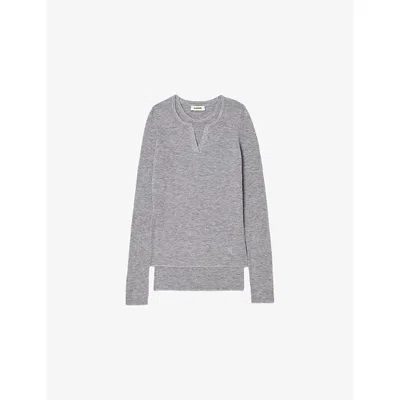 Sandro Womens Grey Round-neck Layered-design Wool Top In Gray