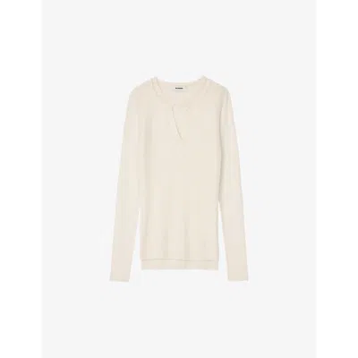 Sandro Womens Round-neck Layered-design Wool Top Naturels In Naturels