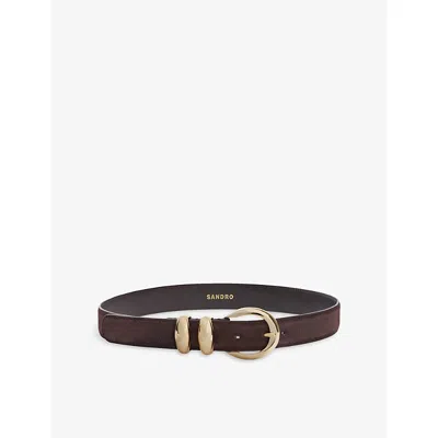Sandro Womens Round-buckle Suede Belt Brown