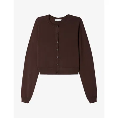 Sandro Womens Round-neck Fine-knit Cardigan Brown