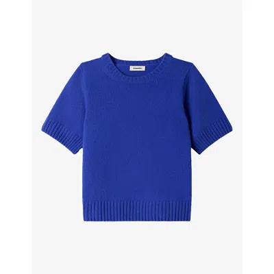 Sandro Womens Round-neck Short-sleeved Wool Jumper Blue