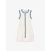 SANDRO WOMENS NATURELS RUFFLE-HEM CONTRAST-TRIM STRETCH-KNIT MINI DRESS