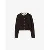 Sandro Womens Brown Ruffled-collar Long-sleeve Wool-blend Cardigan In Black