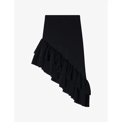 Sandro Womens Black Asymmetrical Knit Midi Skirt