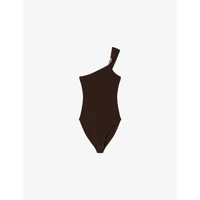 Sandro Womens Bruns Bead-embellished One-shoulder Stretch-woven Body