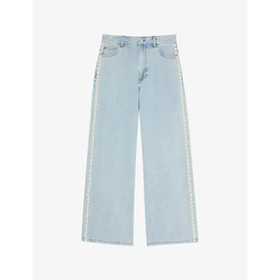 Sandro Womens Bead-embellished Straight-leg Denim Jeans Denim - Jean