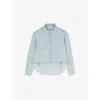 Sandro Womens  Beaded-collar Cropped Denim Shirt In Denim - Jean