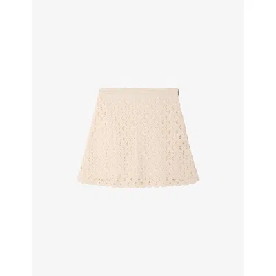 Sandro Womens Ecru Beaded High-rise Crochet Mini Skirt In Pink